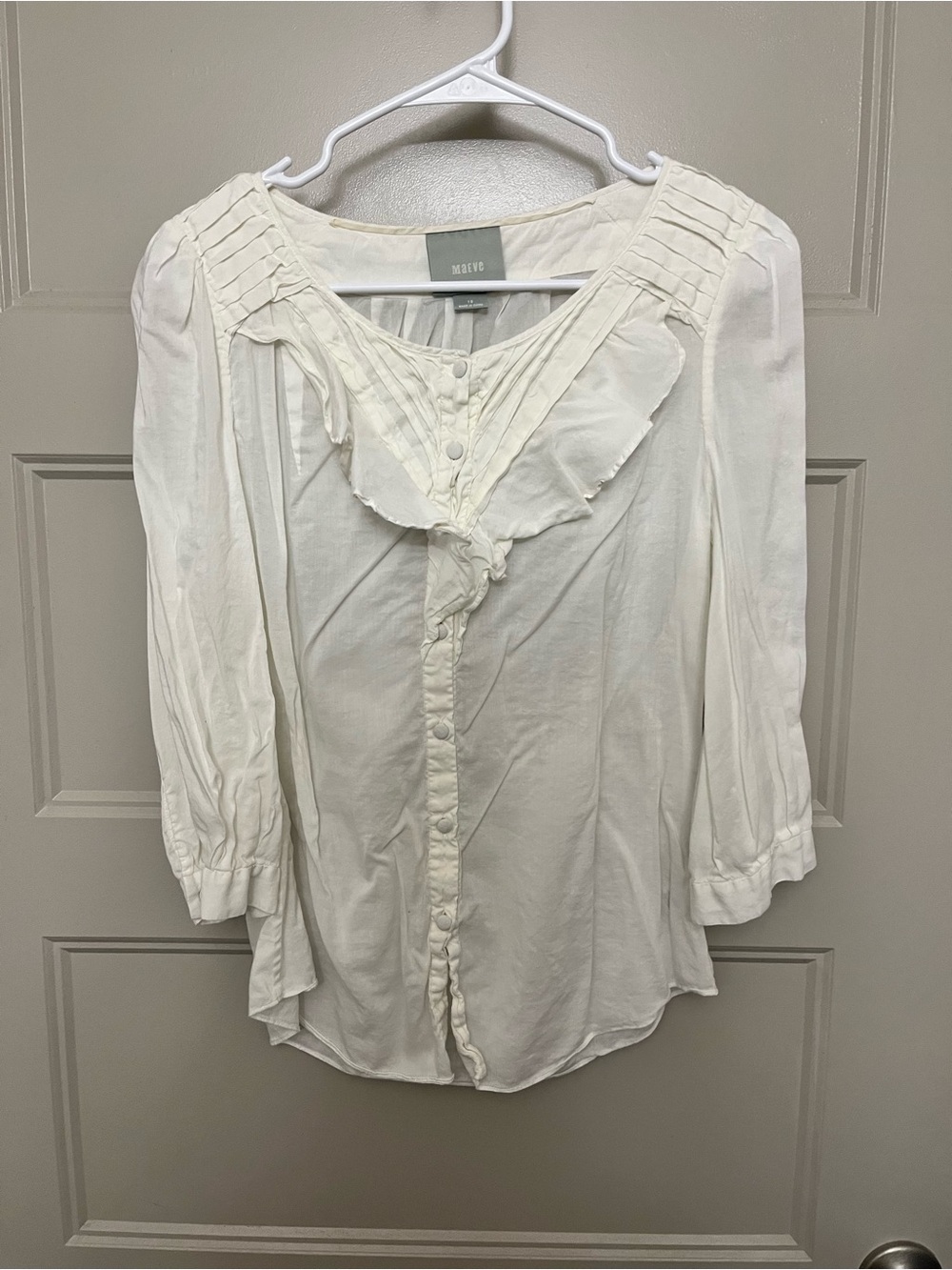 Maeve Cream Ruffle-Front Pintuck Blouse